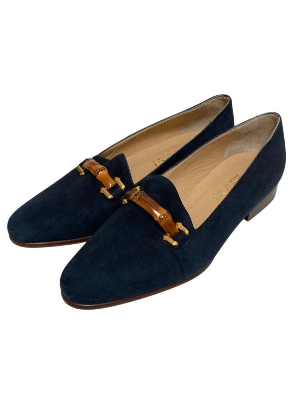Gucci Era Bamboo Suede Loafers 35 Equivalent Navy